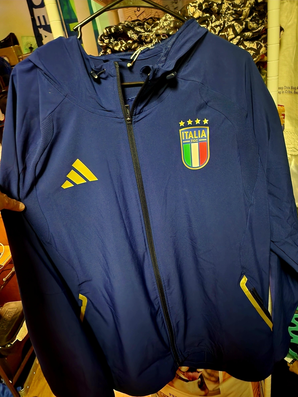 Adidas Italia Cobalt Blue Hooded Soccer Jacket